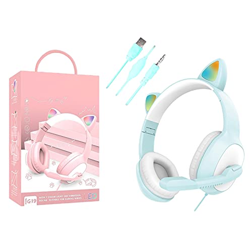 BTSEURY Kids Headphones with Microphone Cat Ear Headphones Gaming Laptop Mobile Gaming Headset Adjustable Tangle-Free Wired Headphones On Ear Wired Headphones with Volume Control for Girl