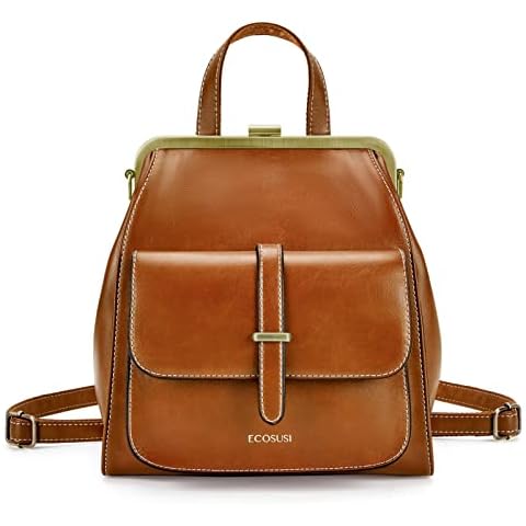 ECOSUSI Rucksack Damen Leder Rucksackhandtaschen Vintage Elegant Handtasche Rucksack Damen 2 in 1 Klein Daypack Tagesrucksack Kunstleder Wasserabweisend Reise Rucksack Braun Cover
