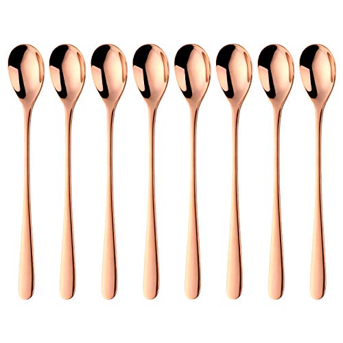 Bisda Cucharadita Cuchara de Hielo Acero Inoxidable Cóctel Revolver Cuchara de 8, Oro Rosa Cuchara con Mango Largo