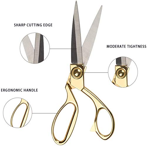 ZJMZZM 8.5 '' Gold Stainless Steel Sharp Tailor Scissors Professional Household Shears Craft Fabric Heavy Duty Cutting Sewing, Crafts, Home Kitchen Office - Thumbnail 2
