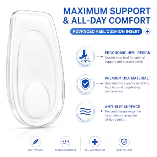 Image of 2 Pairs Heel Cushion Inserts for Women & Men,Heel Cups for Heel Pain Relief,Soft Gel Heel Pads for Shoes, Shock Absorbing Heel Support,Pressure Reduction