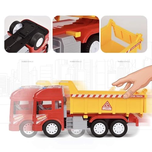 Image of Kid Unbreakable Friction Powered Engineering Dumper Construction Toy With Lift Up The Bucket Pull Back Vehicles Toys With Light & Sound Dump Truck For Boys And Girls