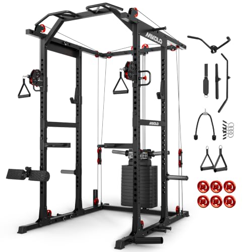 Image of Mikolo K6 2.0 Power Cage, Power Rack with Cable Crossover System, 2000LBS Squat Rack with LAT Pull Down System, Functional Trainer with Aluminum Pulley System for Home Gym