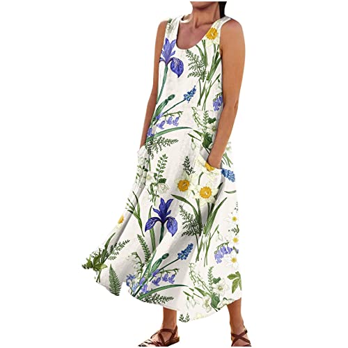 Plus Size Cotton Linen Summer Dresses for Curvy Women 2025 Sleeveless Maxi Vacation Beach Sundresses with Pockets
