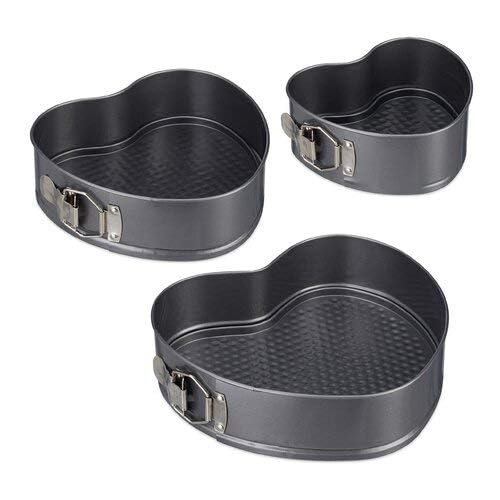 Thamada Mart® 3 Pcs Set Heart Shape Cake Mould Teflon Non Stick Removable Baking tin Black