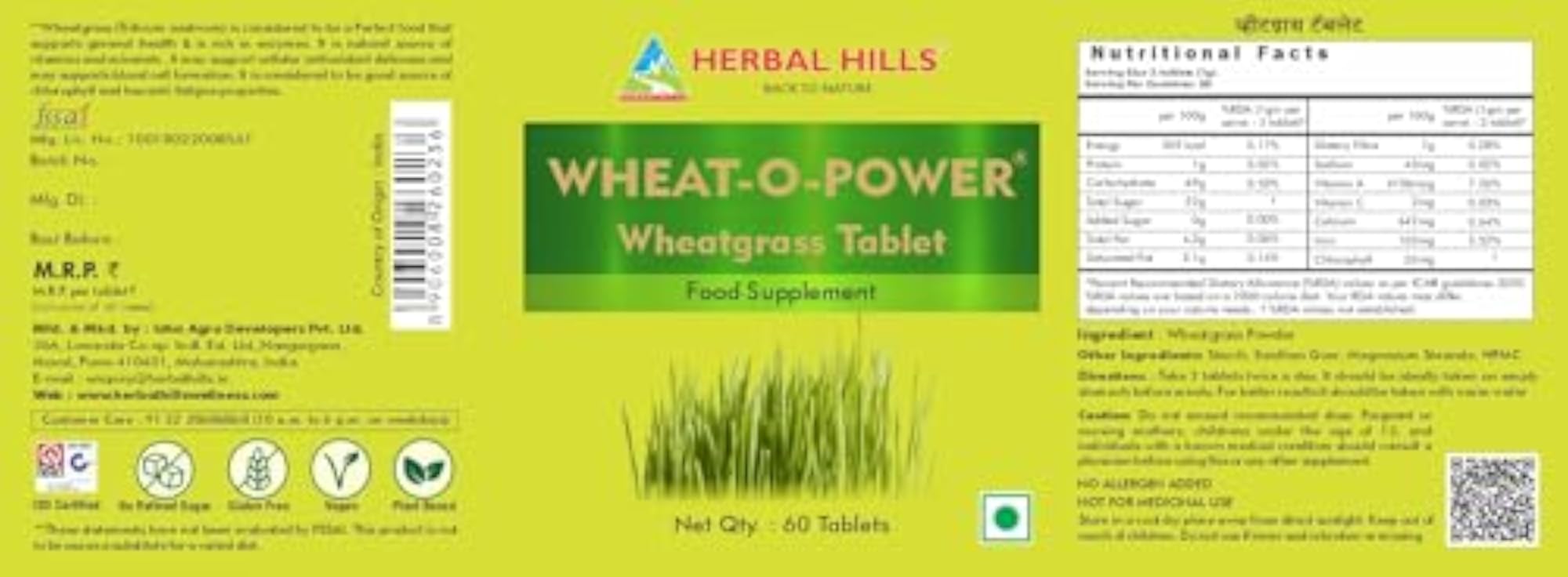 Herbal Hills Wheatgrass Tablets, 60 Count Pack of 4