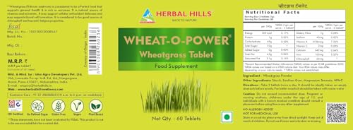 Image of Herbal Hills Wheatgrass Tablets | 60 Tablets | | Natural Antioxidant & Immunity Booster | Supplement | For Energy, Detox & Alkaline Balance | With Pure Wheatgrass Powder