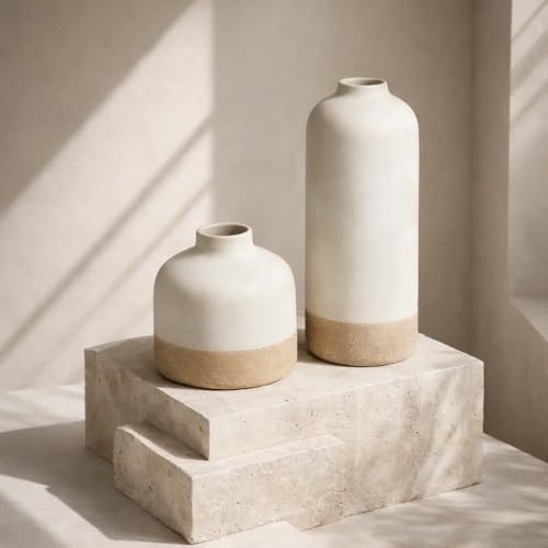 Image of SPHINX Decorative Ceramic Vase, Flower Vase, Pampas Grass Vase, Vase for Money Plant Live Plants, Centrepiece for Home, Office,Gifts - (Bottle Two Tone Set of 2 (5.5 & 9 Inch))