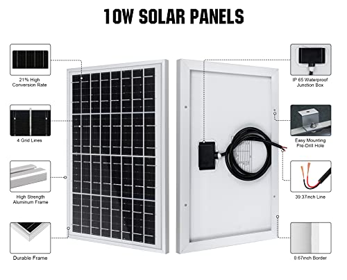 ECO-WORTHY Solarpanel 10W Solarmodul 12v Solarzelle Pv 12 Volt zum Aufladen von 12V Batterien