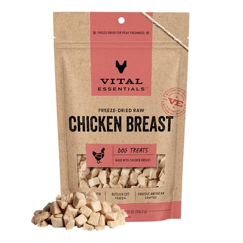 Vital Essentials Chicken Breast Treats for Dogs Freeze Dried Raw Single Ingredient Premium Protein Training Treats Grain Free Gluten Free Filler Free