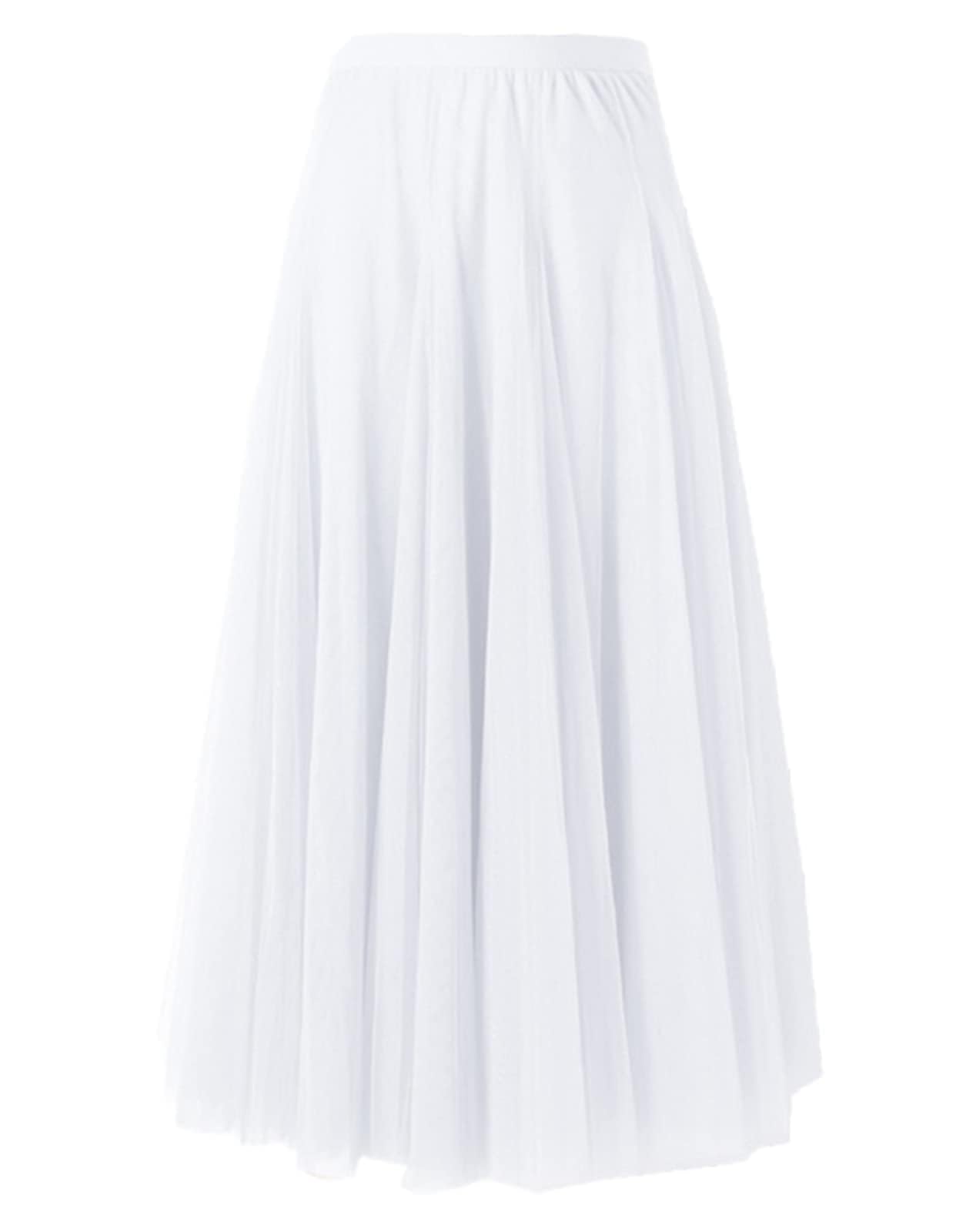 SANGTREE Womens Long Tulle Skirts Elastic High Waist A-Line Layered Tutu Mesh Flowy Skirt Ankle Length