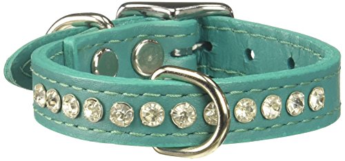 Image of Signature Leather Crystal Dog Collar, Jade Solid Grain Leather, Fits 6 inch-8 inch Neck Size, 10 inch Overall Length