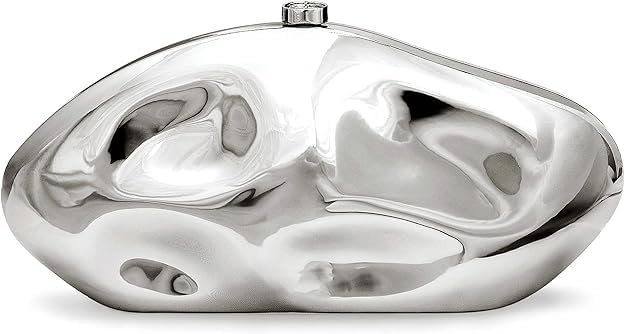 Image of Acrylic Silver Evening Clutch Purse for Women, Wedding Guest Clutch Metal Chain Shoulder Crossbody Bag
