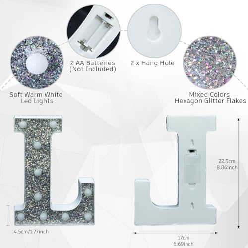 Image of Light Up Letters, Marquee Light Letter for Table Decorations, Glitter Light Up Signs for Prom, Events, or Engagement Party Decor, Featuring Alphabet & Number Lighted Letters, Letter L