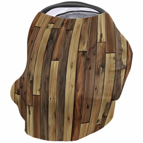 Brown Farmhouse Nursing Cover for Breastfeeding Scarf, Country Retro Wood Grain Baby Car Covers Super Soft Multi Use for Canopy Shopping Cart Cover Blanket Stroller Cover