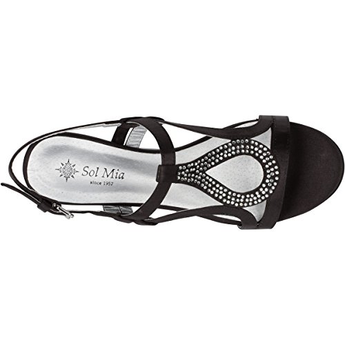 Sol Mia Women's Low Wedge Dress Sandals Open Toe Rhinestone Formal Wedding Shoes, Black, 6.5 B(M) - Image 3