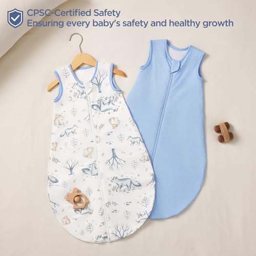 Image of Duomiaomiao Baby Sleep sack 1.0 Tog, 2 Pack Cotton Baby Sleeping Bag All Years Round, Wearable Blanket Unisex Toddler Newborn Sleep Bag 6-18 Months, Rabbit&Fox