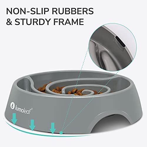 LumoLeaf Slow Feeder Dog Bowls Large 22cm 4 Cups Heavy Puzzle Food Bowl Non-Slip Melamine Pet Maze Dishes for Medium Large Sized Dogs (Tornado-Grey, 4 Cup)