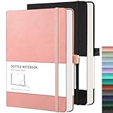 RETTACY Bullet Dotted Journal 2 Pack - A5 Dotted Grid Journal Notebook with 160 Pages per Pack, 120 GSM Premium Acid-Free Paper, Leather Hardcover, Back Pocket, 5.75'' × 8.38'' (Black & Pink)