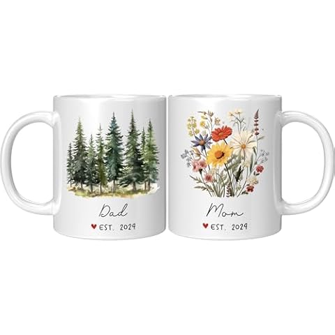 Yeh Gift Mom and Dad Mugs Est 2024 Set for New Parents, Promoted to Dad Mom Mug, Pregnancy Announcement Coffee Cup For Couples, New Daddy Mommy First Time 2024 (Mom & Dad Est) Cover