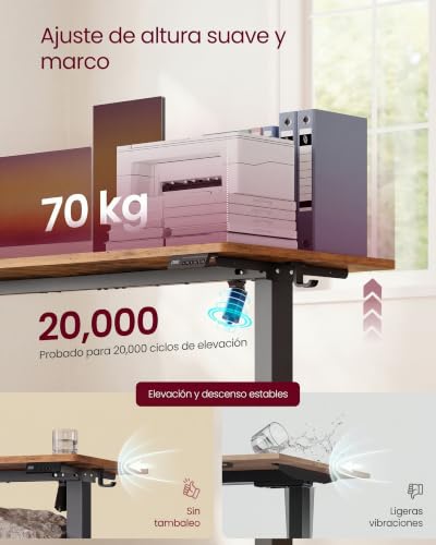 Miniatura 5 de Vasagle Escritorio Eléctrico Ajustable En Altura, Escritorio Para Ordenador, Recordatorio De Sedentarismo, Función De Memoria Con 4 Alturas, Para Oficina, 100 X 60 Cm, Marrón Rústico Lsd310kd03
