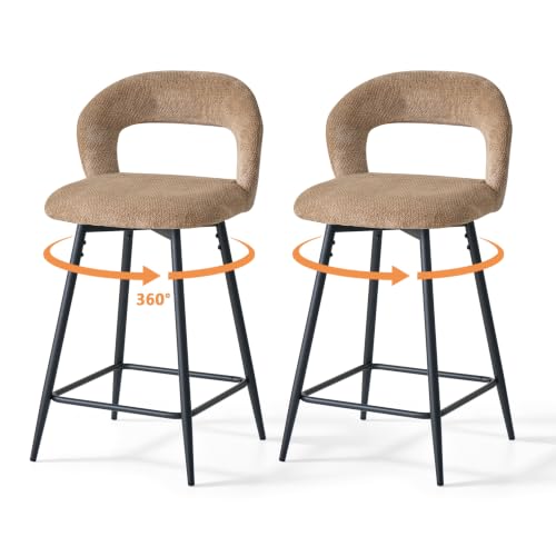 GrandCA HOME Tabouret Bar Lot de 2,Tissu chenille,avec Repose-Pieds,Marron | Pivotants à 360°, Pieds en Métal, Bonne Respirabilité , Convient aux Restaurants, Bars, Cafés et Comptoirs de Bar.