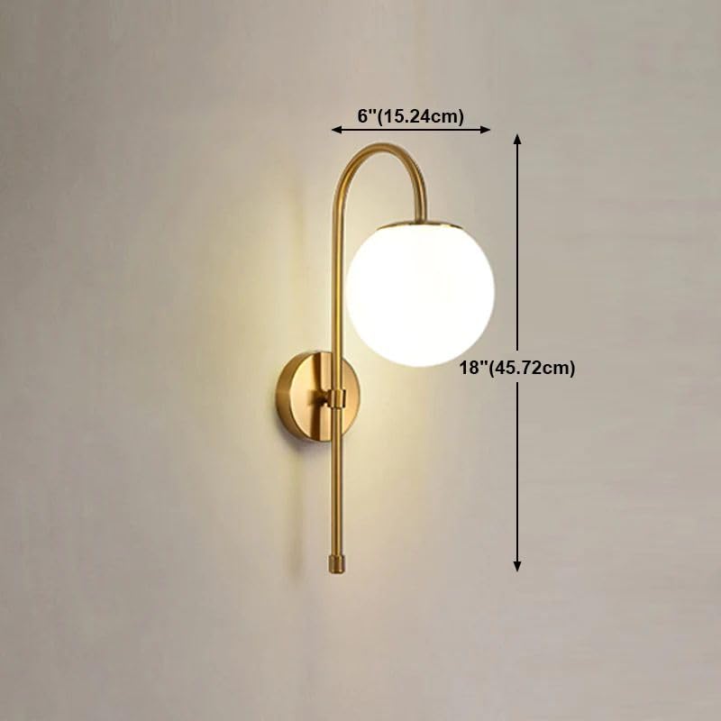 Image of LED Frosted Glass Globe Wall Sconce | Curved Wall Light Fixture | Decorative Lighting for Living Room Bedroom Dining Cafe Bar Restaurant | Modern Home Decor Wall Lamp