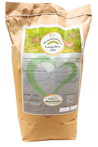 Kaninchenfutter 5kg Memmendorfer Kaninchenmix, Hochwertiges Futter mit Gerste, Kräuter und Luzerne aus Deutschland, Alleinfuttermittel für Kaninchen