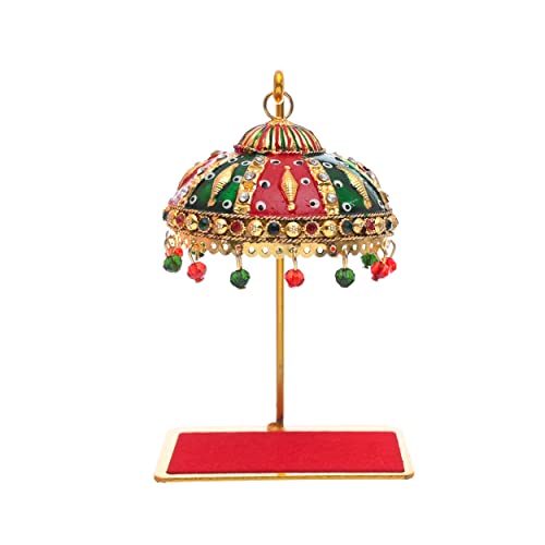 Tej Gifts Metal Umbrella Chhatra with Hanging Crystals for God Idol