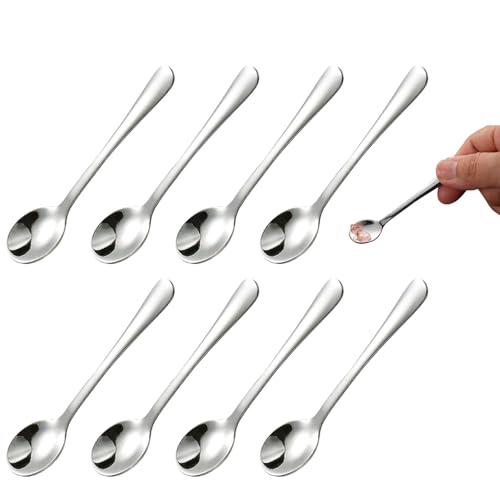 8 Pcs Stainless Small Spoons, Teaspoons, Mini Spoon 7.5 Cm, Mini Tea Spoons, Cute Small Spoon for Spice Jars, for Kitchen Salt Spices Honey Seasoning Condiment Sugar and Powder