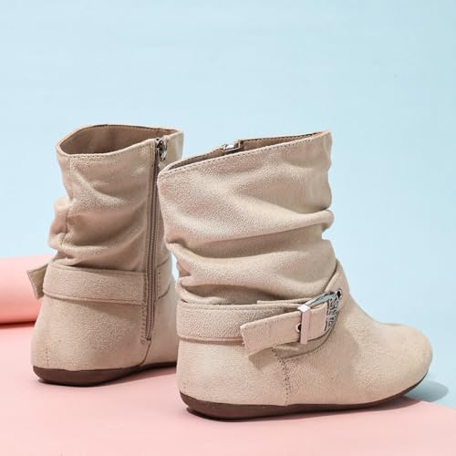 Girls Mid Calf Side Zipper Ankle Boots Suede Ruffle Dress Booties2