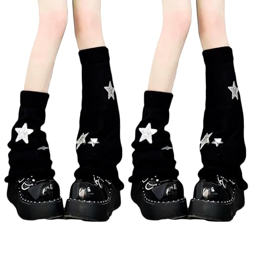2Pcs Black White Leg Warmers for Girls Cute Leg Warmers Y2k Harajuku Knit Star Legwarmer Accessories for Women