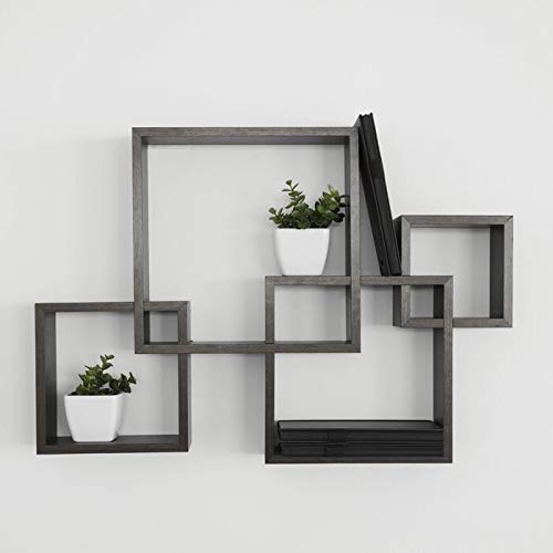 Image of Set of 4 Red and Brown Floating Cube Wall Storage Shelves Lounge Cubes Display Shelf