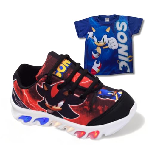 Genérico, tenis de led infantil masculino sonic shadow com luzinha meninos mais camisa Cor:Preto;Tam