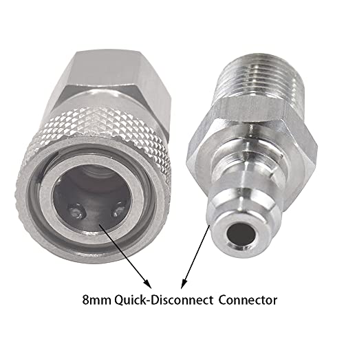 Universal 1/8 Npt Female Connector And 8Mm Male Plug Fill Nipple Quick-Disconnect Set, Stainless Steel Remote Line Male & Female Set For Pcp Foster Paintball Airsoft Air Gun Tool #TOP2