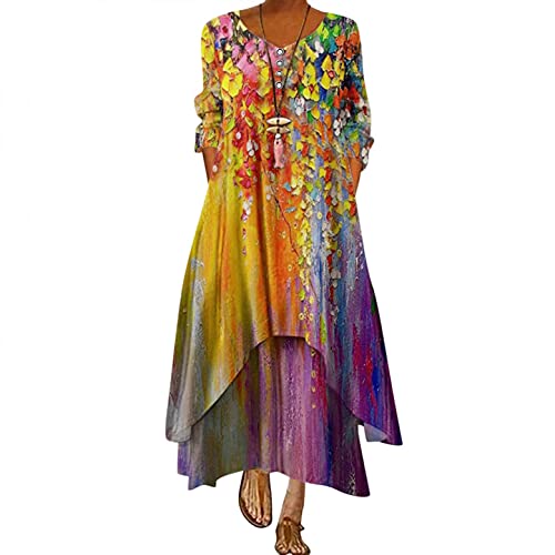 XIANTU Robe De Plage Femme Ete Robe Longue Longue Et Ample ImpriméE pour Femmes, Robe D'éTé BohèMe Oversize Robe Vintage Robe Casual Florale Cover