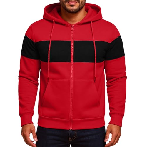 Ymosrh Men's Zip Up Hoodie Pullover Long Sleeve Color Block Casual Athletic Workout Hooded Sweatshirts, S-2XL