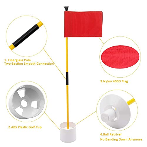 Kingtop Golf Flagsticks Mini, Putting Green Flag For Yard, All 3 Feet, Golf Pin Flags Hole Cup Set, Fiberglass Portable 2-Section Design, Gifts Idea, Solid Flags-3 Pack #TOP26