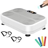 Dripex Vibrationsplatte für Zuhause, Rüttelplatte mit 1–99 Intensitätsstufen & 4 Fitnessbändern, Effektives Sportgerät zum Abnehmen, Muskelaufbau & Ganzkörpertraining, Tragkraft bis 130 kg (Weiß)
