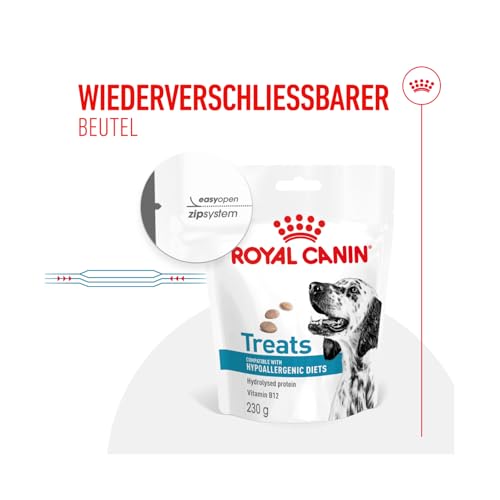 Royal Canin Veterinary Hypoallergenic Treats | Doppelpack | 2 x 230 g | Snacks für Erwachsene Hunde Aller Größen & Rassen | Im wiederverschließbaren Beutel | Hydrolysierte Proteine