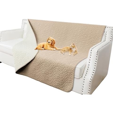 Tuffeel Waterproof Dog Blanket, Washable Anti-Slip Pet Couch Covers for Sofa,Pet Hair Resistant Blankets Bed Chair Furniture Couch Protector for Dogs-52x82,Beige Cover