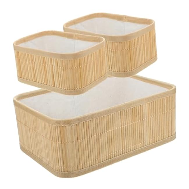 Cabilock Bamboo Storage Basket Set Stackable Pantry Bins Woven Basket for Desktop Multi-purpose Organizer for Toys Sundries