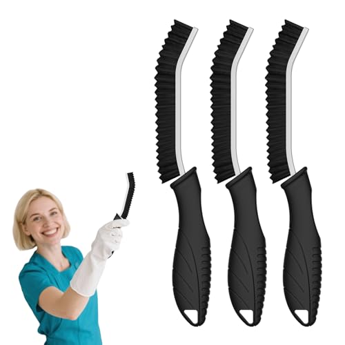 Cleangor Cepillo de Limpieza de Grietas, Cepillo Limpieza Hogar con Cabezal de Cerdas Duras Dentadas y Mango Ergonómico, Adecuado para Inodoros, Cocinas y Ranuras de Puertas y Ventanas (3, Negro)