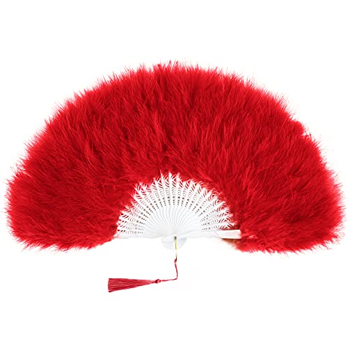 Babeyond Marabou Feather Fan 20S Vintage Folding Fan Flapper Hand Fan For Costume Dancing Show Tea Party Wedding Decoration (Red) #TOP20