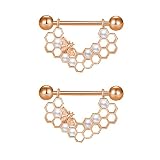 FLOGWE Bee Nipple Rings 14G Surgical Steel 316L 2pcs Honeycomb Nipple Barbells Pearl Nipple Rings Bo