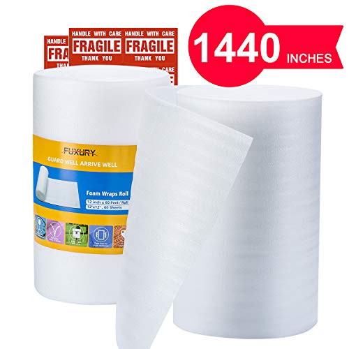 FUXURY Foam Wraps Roll 2 Rolls,12 Inches by 120 Feet Total,120 Pack 12"