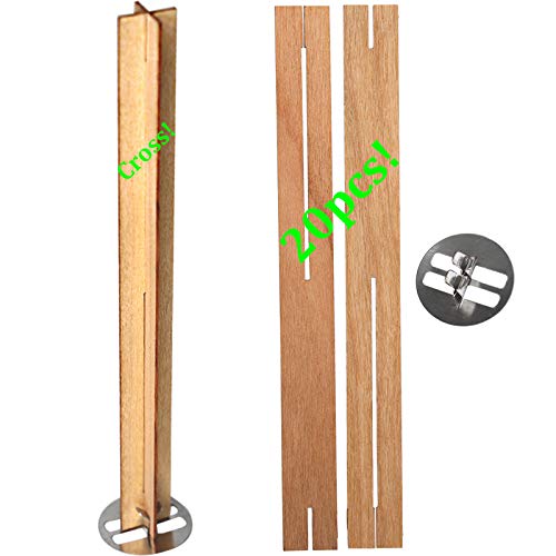 20 Set Lenisc Cross Wooden Candle Wicks Crackle with Iron Stand Natural Safe Wood Candle Wicks for Candle Making 5.1x0.5 Inch Candle Cores Wood Wicks for Soy Wax Crackling