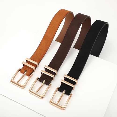 Image of XZQTIVE 3 Pack Women Belts For Jeans Dresses Pants Ladies Leather Waist Belt with Gold Buckle