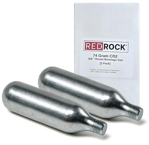 RedRock 74 Gram CO2 Cartridges, Food Grade Threaded C02 Cartridge for Draft Beer, Kegerator Machine, and Portable Beverage System