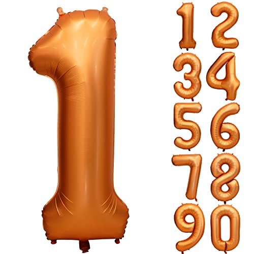 Ballon Chiffre Anniversaire Orange 1 Grand Ballon en Mylar Orange Chiffres Ballon 1 Hélium Ballon pour Mariage Fête de Bébé Anniversaire Décoration Fille...